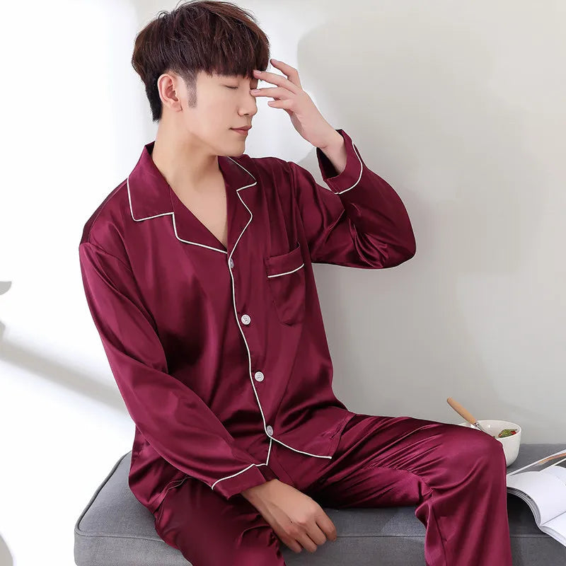 Song of Silk pyjamasset med satinkänsla – långärmad överdel och byxor, M–3XL