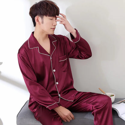 Song of Silk pyjamasset med satinkänsla – långärmad överdel och byxor, M–3XL