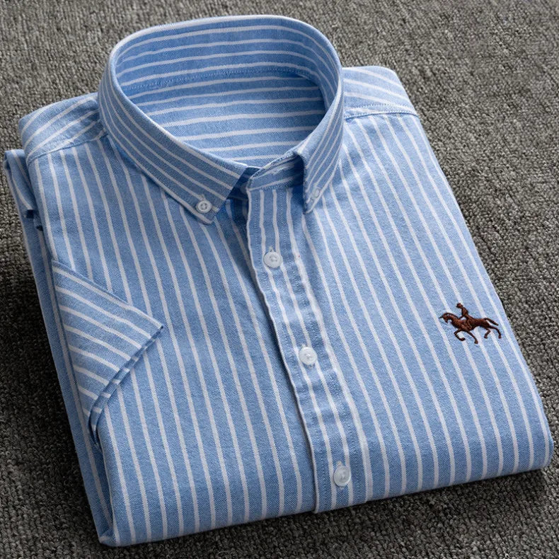 Summer 100% Cotton Oxford Men's Dress Shirts White Short Sleeve Embroidery Soft Comfortable Slim Fit Business Man Casual Shirts