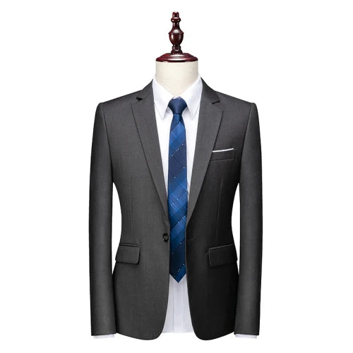 Kavaj Herr Slim Fit – Enfärgad V-ringad Blazer för Bröllop & Fest, Vår & Höst