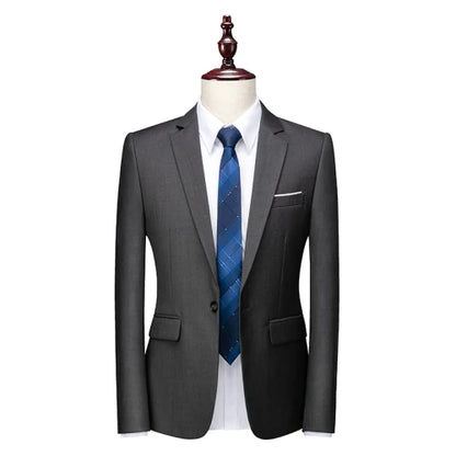 Kavaj Herr Slim Fit – Enfärgad V-ringad Blazer för Bröllop & Fest, Vår & Höst