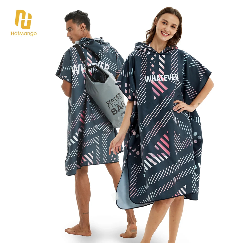 HOTMANGO Microfiber Poncho Towel Surf Beach Wetsuit Changing Towel Bath Robe with Hood,Watersports Activities,Adults Men Women