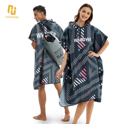 HOTMANGO Microfiber Poncho Towel Surf Beach Wetsuit Changing Towel Bath Robe with Hood,Watersports Activities,Adults Men Women