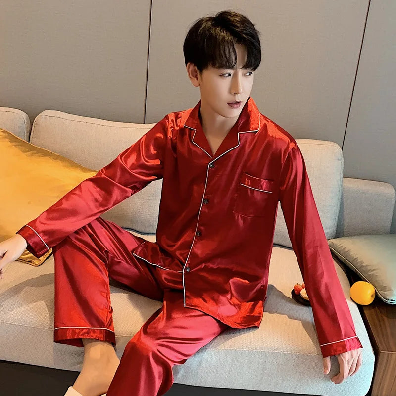 Song of Silk pyjamasset med satinkänsla – långärmad överdel och byxor, M–3XL