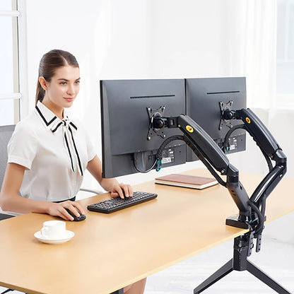 New NB F160 Gas Spring Desktop 17'-27' Dual Monitor Holder Arm With 2 USB3.0 Monitor Mount Bracket Load 2-9 Kg Each Arm
