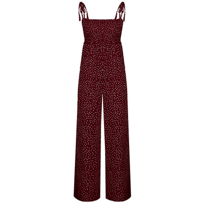 Women Bowknot Sleeveless Jumpsuit Summer Strap Backless Wide Leg Pants Trousers Jumpsuits Beach Polka Dot Suit Pants