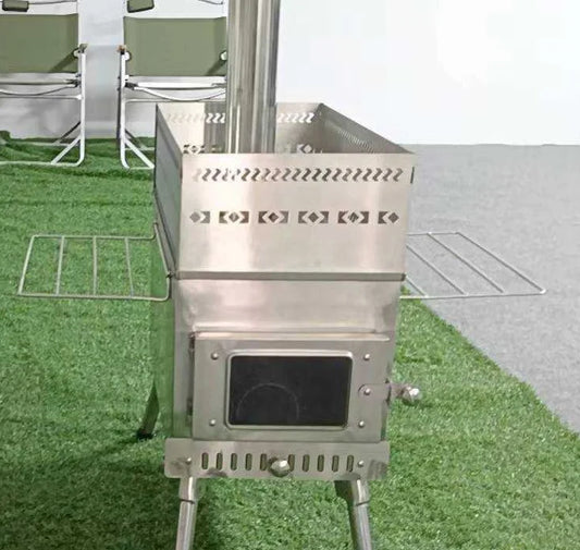 Vedeldad Bastukamin i Rostfritt Stål – 50×67×61 cm, Hopfällbar, Bastu & Camping