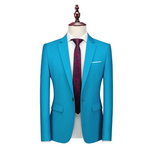 Kavaj Herr Slim Fit – Enfärgad V-ringad Blazer för Bröllop & Fest, Vår & Höst