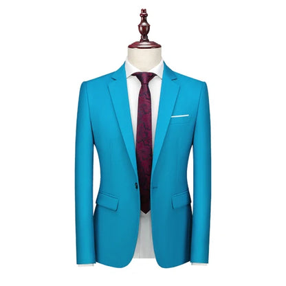 Kavaj Herr Slim Fit – Enfärgad V-ringad Blazer för Bröllop & Fest, Vår & Höst