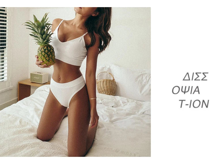 CINOON Dam Sömlös BH & Stringtrosa Set – Bygellös Bralette, Bomull, Osynlig Komfort