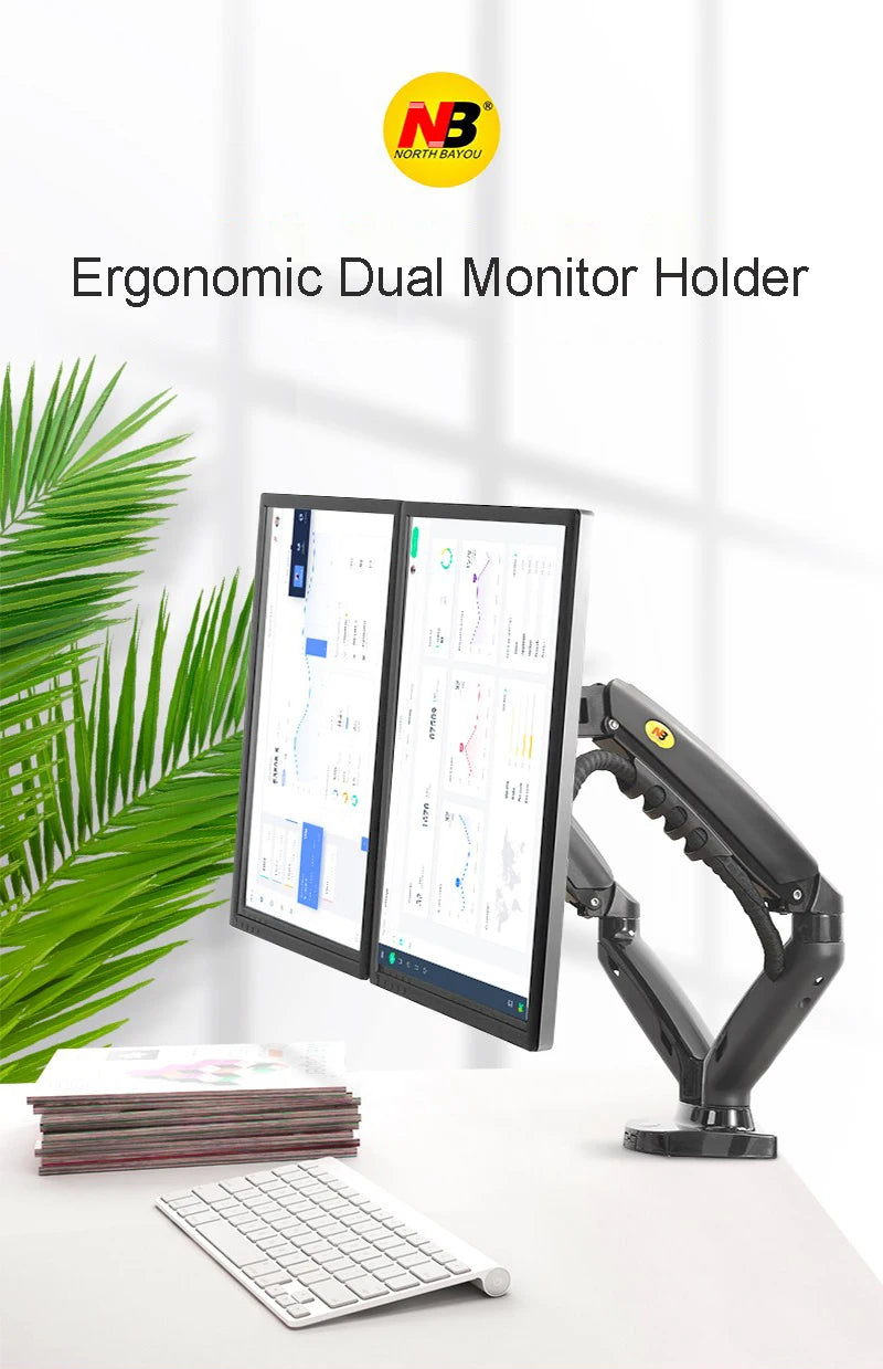 New NB F160 Gas Spring Desktop 17'-27' Dual Monitor Holder Arm With 2 USB3.0 Monitor Mount Bracket Load 2-9 Kg Each Arm
