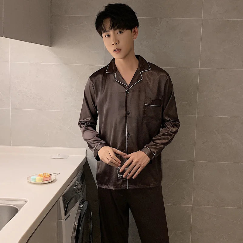 Song of Silk pyjamasset med satinkänsla – långärmad överdel och byxor, M–3XL