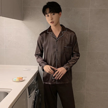 Song of Silk pyjamasset med satinkänsla – långärmad överdel och byxor, M–3XL