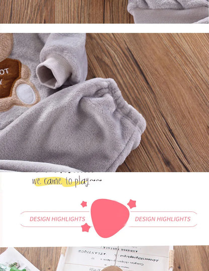 Baby & Barn Flanell Pyjamas Set – Tecknad Björn Fleece Mjuk Unisex Höst/Vinter Storlek 80–130 (1–6 år)