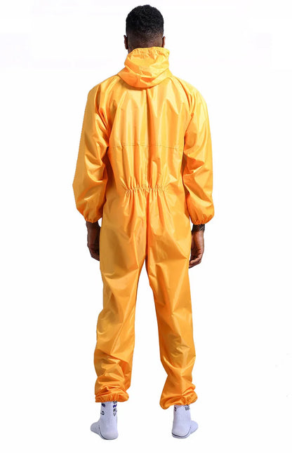 Waterproof One-Piece Overalls With Hood Oil-Resistant Work Safety Clothing Coverall For Sparying Painting Factory Clothes