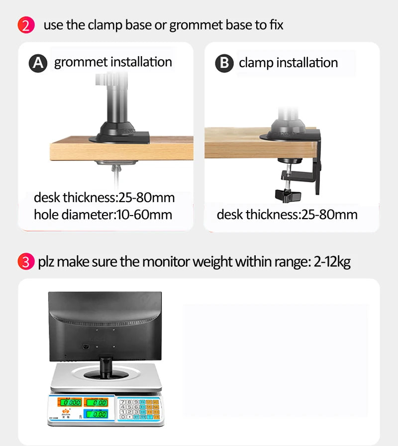 NB New H180 Full Motion 17'-27' Double Monitor Holder Gas Spring Arm LCD Mount Ergonomic Dual Arm Clamp Bracket 2-9kgs Each