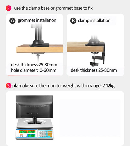 NB New H180 Full Motion 17'-27' Double Monitor Holder Gas Spring Arm LCD Mount Ergonomic Dual Arm Clamp Bracket 2-9kgs Each