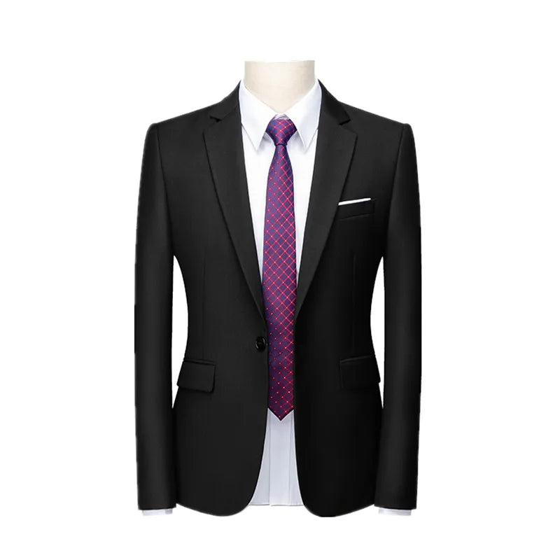 Kavaj Herr Slim Fit – Enfärgad V-ringad Blazer för Bröllop & Fest, Vår & Höst