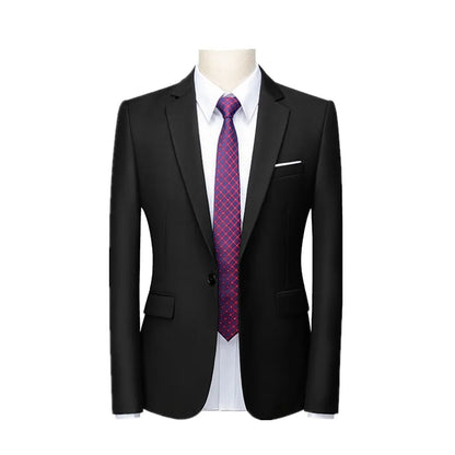 Kavaj Herr Slim Fit – Enfärgad V-ringad Blazer för Bröllop & Fest, Vår & Höst