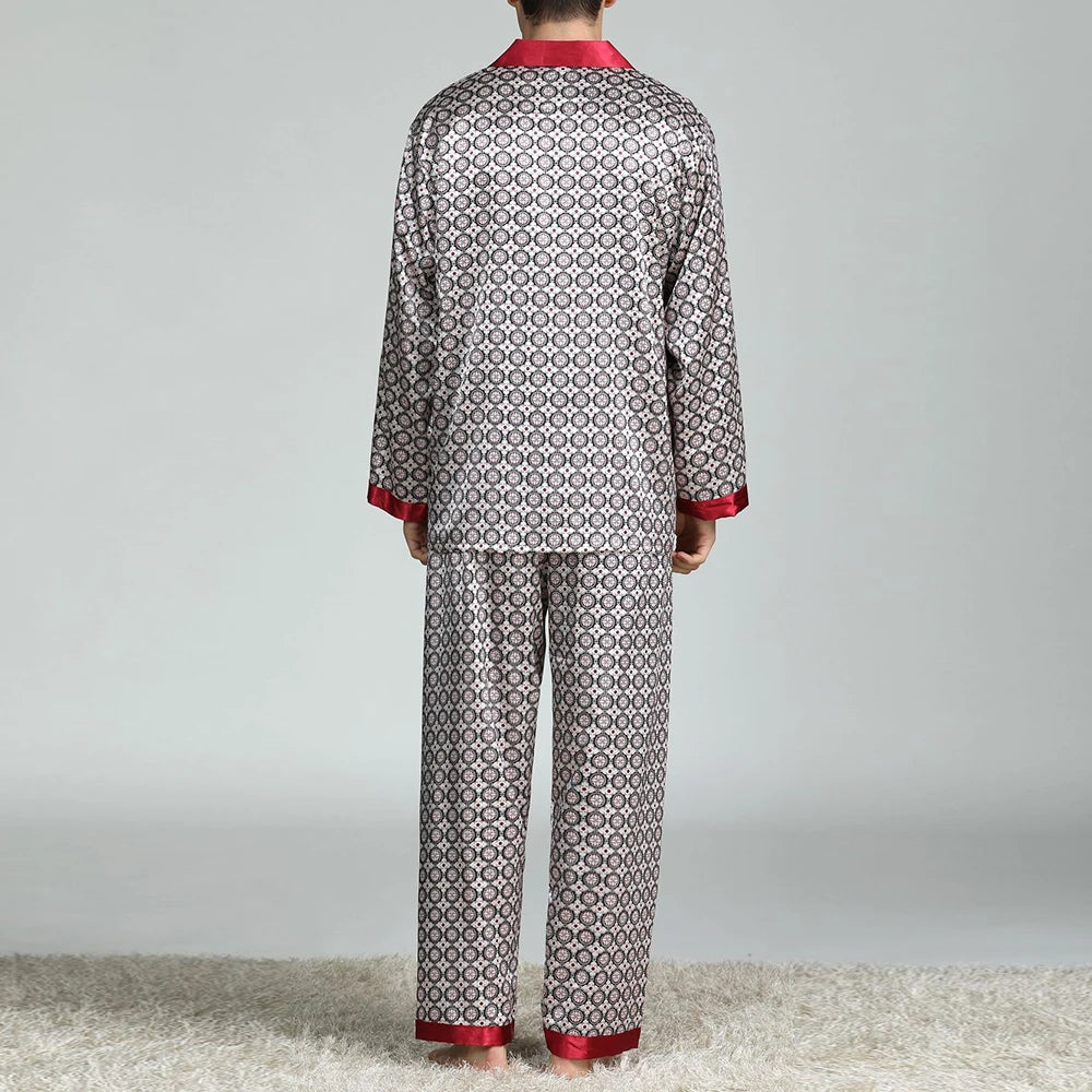 Pyjamasset herr med satinkänsla – långärmat med krage, G21090841, L–3XL
