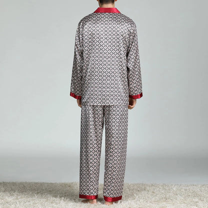 Pyjamasset herr med satinkänsla – långärmat med krage, G21090841, L–3XL