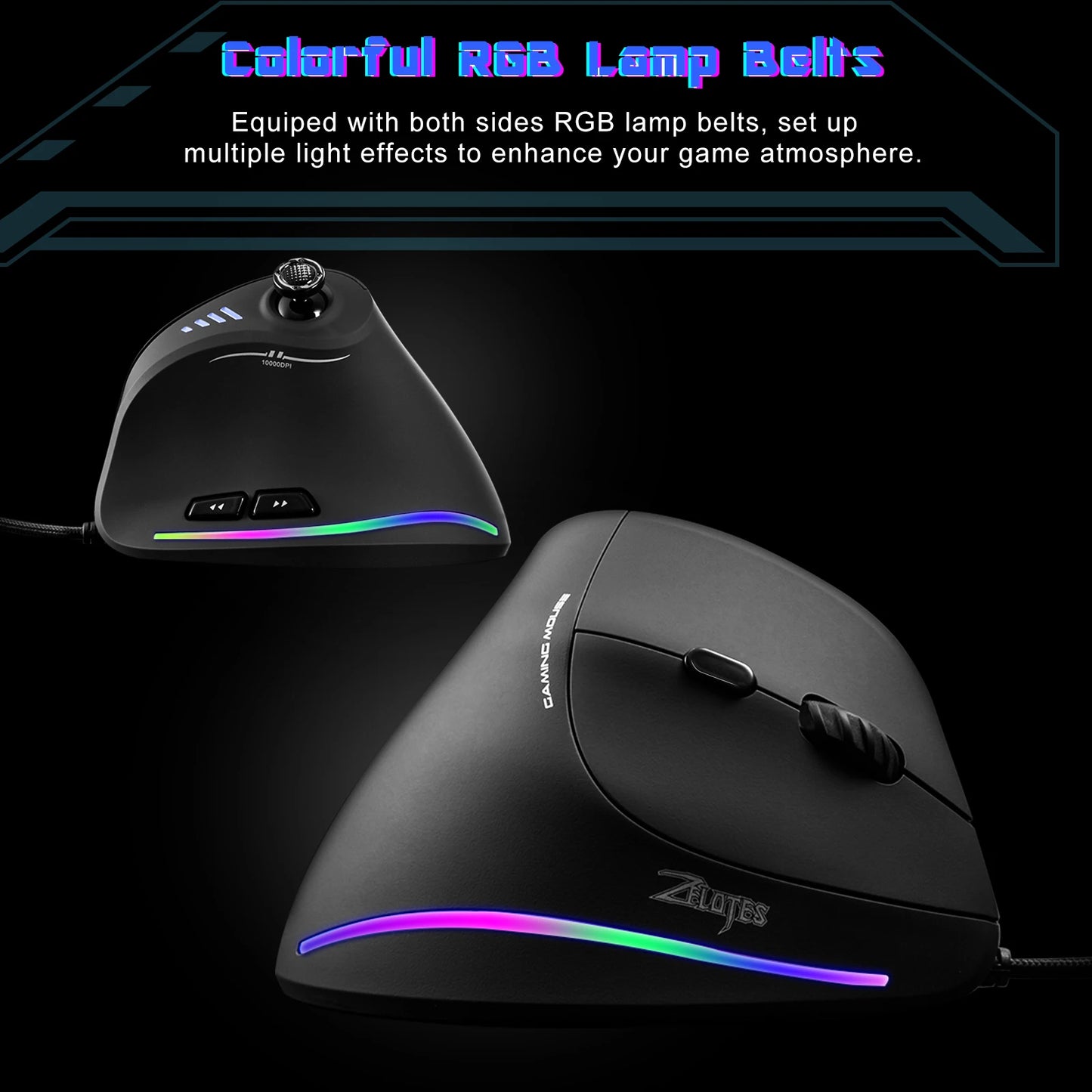 ZELOTES C18 Wired Mouse Vertical Ergonomic Mouse RGB Joysticks Programmable Laser Gaming Mice 10000 DPI For PC Computer Gamer