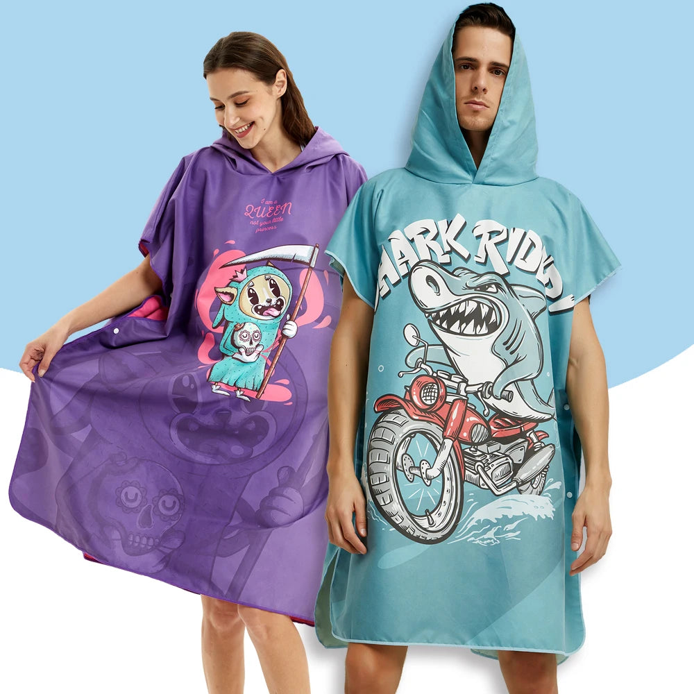 HOTMANGO Microfiber Poncho Towel Surf Beach Wetsuit Changing Towel Bath Robe with Hood,Watersports Activities,Adults Men Women