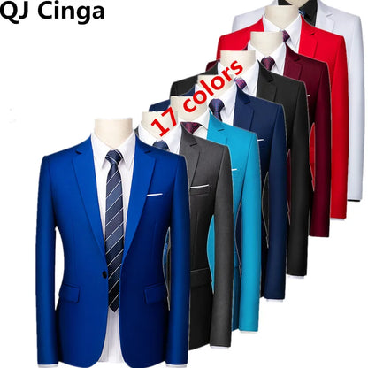 Kavaj Herr Slim Fit – Enfärgad V-ringad Blazer för Bröllop & Fest, Vår & Höst