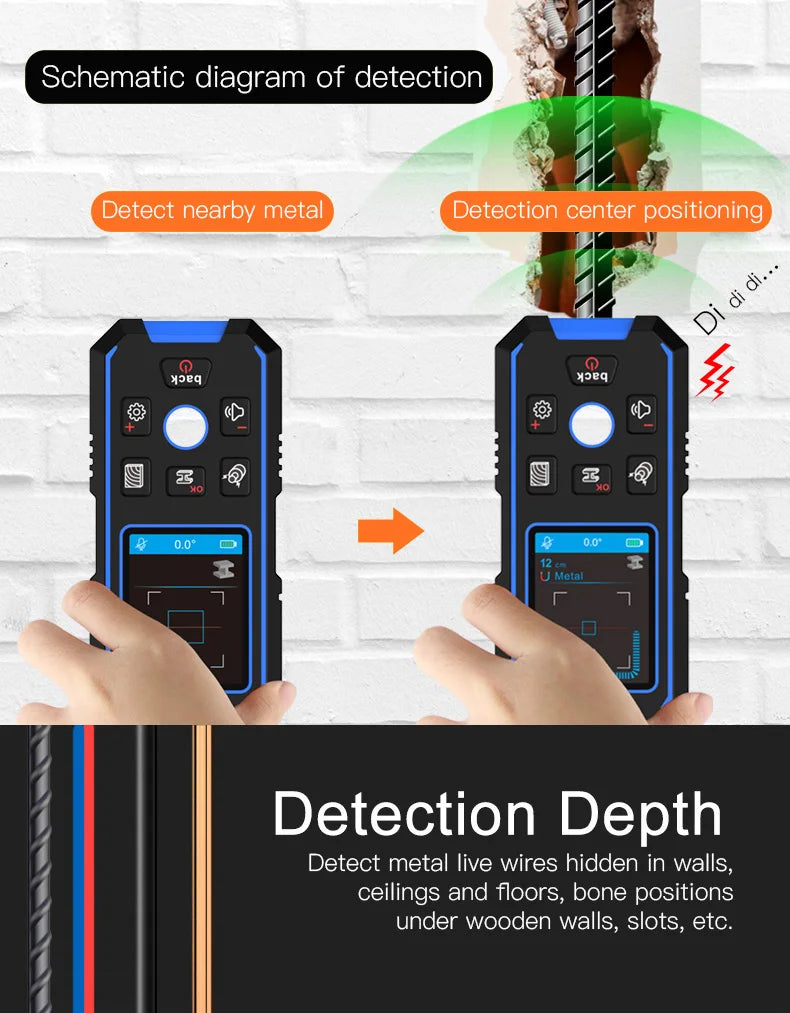 NOYAFA NF-518 Metal Detector Backlit Black AC Wood Stud Finder Cable Wires Depth Tracker Undeground Wall Scanner LCD HD Display