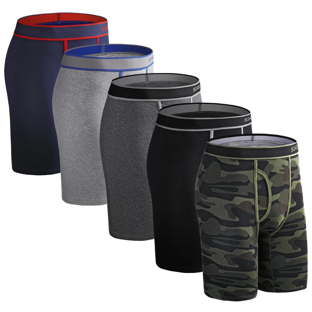 BONITOS 5-pack Långa Boxershorts – Kamouflage, Gylf, Bekväm Passform, S–XXL