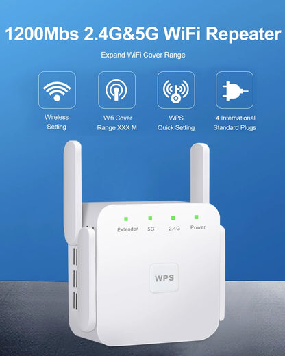 1200Mbps 5Ghz Wireless WiFi Repeater Booster 2.4G/5GHz Wi-Fi Signal Amplifier Extender Router Network Wlan WiFi Repetidor