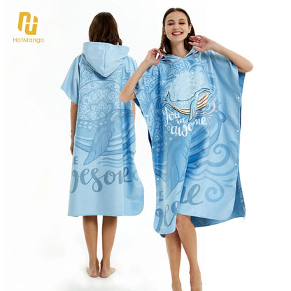 HOTMANGO Microfiber Poncho Towel Surf Beach Wetsuit Changing Towel Bath Robe with Hood,Watersports Activities,Adults Men Women