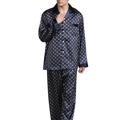 Pyjamasset herr med satinkänsla – långärmat med krage, G21090841, L–3XL