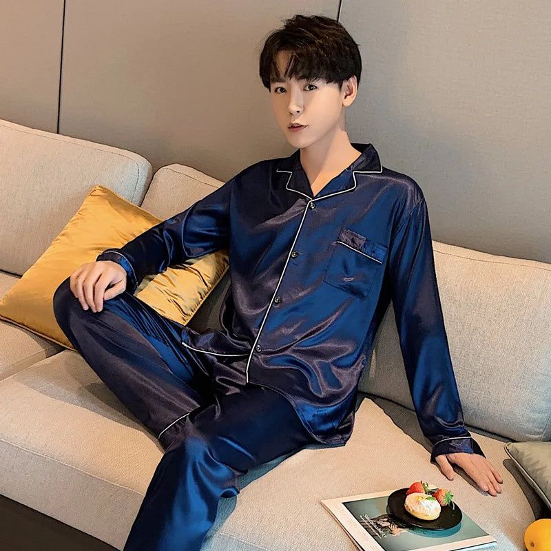 Song of Silk pyjamasset med satinkänsla – långärmad överdel och byxor, M–3XL