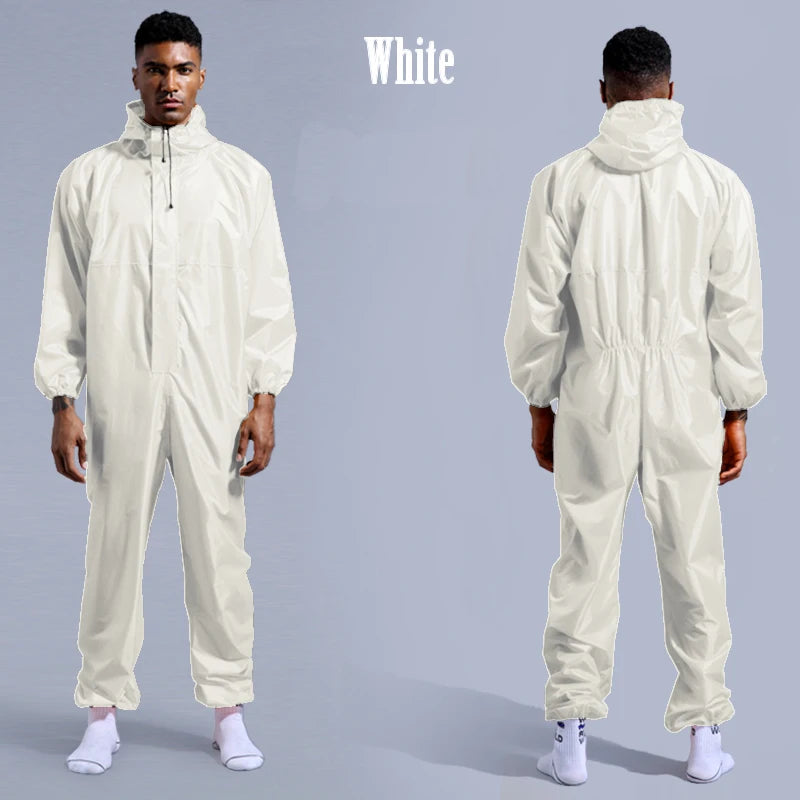 Waterproof One-Piece Overalls With Hood Oil-Resistant Work Safety Clothing Coverall For Sparying Painting Factory Clothes