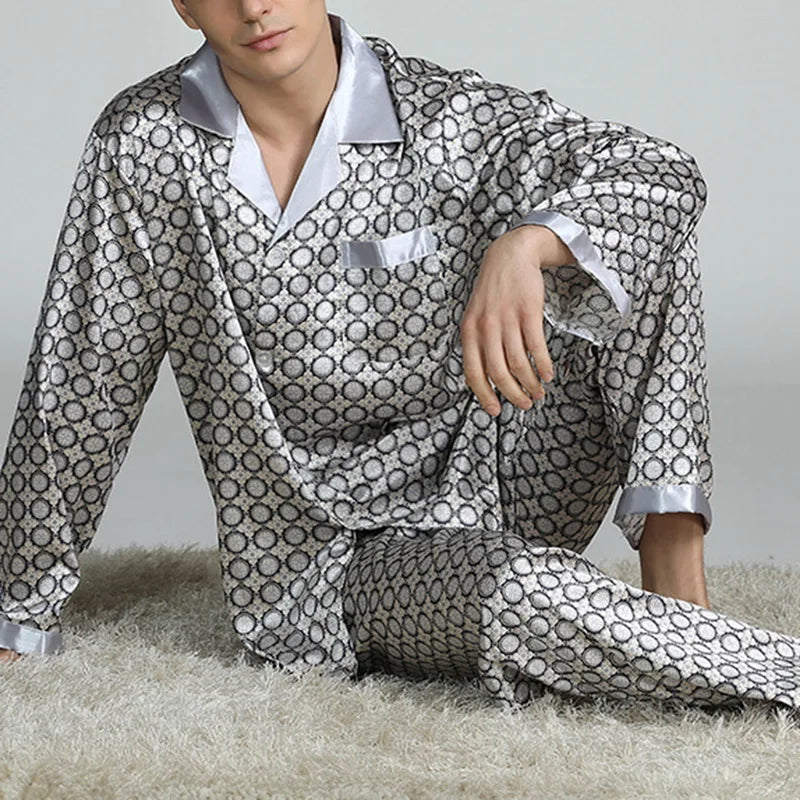 Herr Pyjamas Satinsiden – Lyxigt 2-delat Loungewear Set, 6 Motiv L–XXXL
