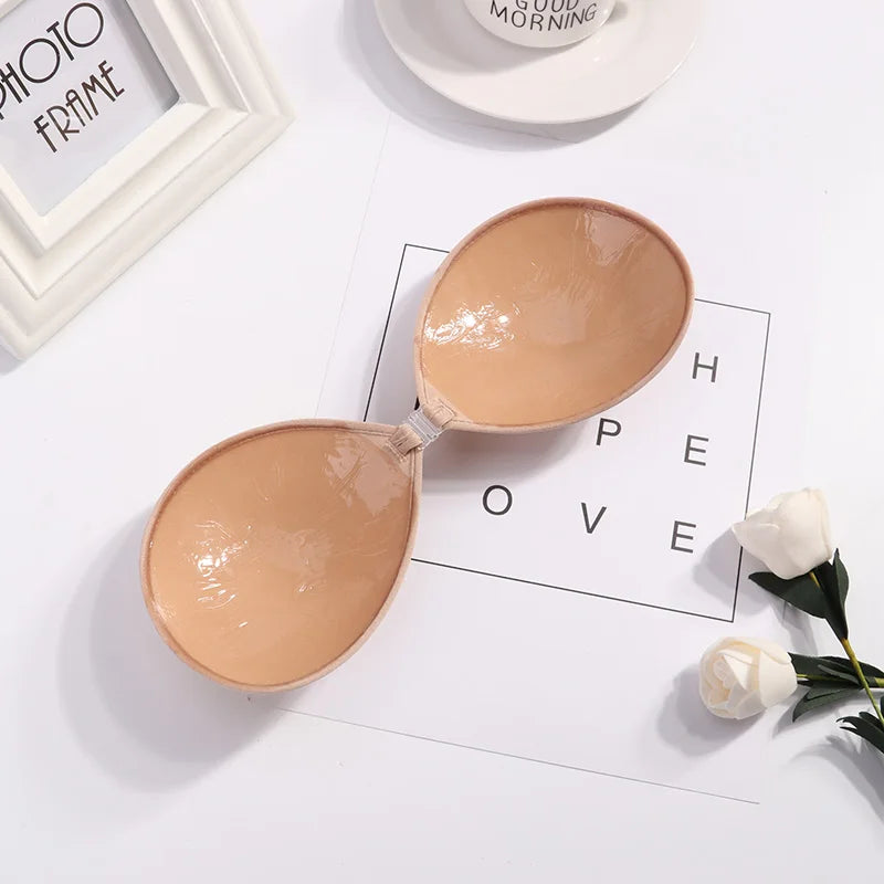 1/2Pcs Sexy Women Invisible Push Up Bras Reusable Adhesive Self-Adhesive Silicone Front Closure Sticky Bra Black Skin Strapless
