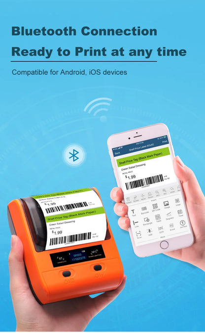 DETONGER DP30S Portabel Termisk Skrivare – 28–80mm Bluetooth OLED IP54 1500mAh Streckkod Etikett Android iOS 2026