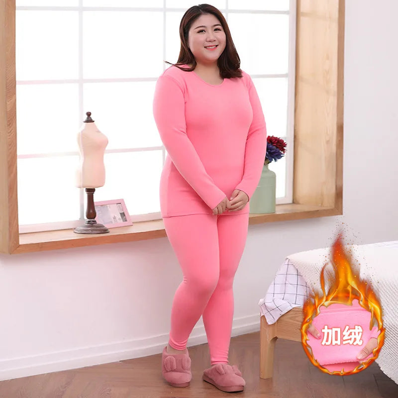 Women's Thermal Underwear Plus Size Woman Winter Autumn Warm Clothes Sleepwear Elastic Sets Seamless Long Johns Top & Bottom Set