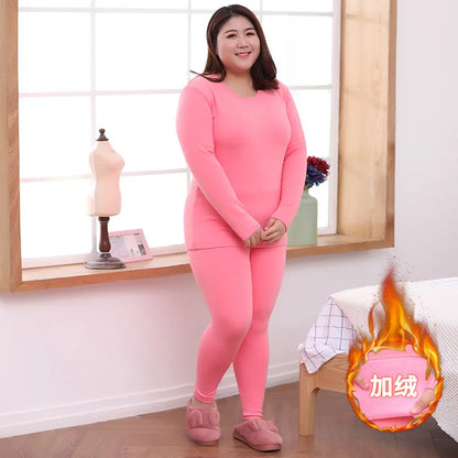 Women's Thermal Underwear Plus Size Woman Winter Autumn Warm Clothes Sleepwear Elastic Sets Seamless Long Johns Top & Bottom Set