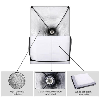 SH 1pc-3Pcs Photography 50x70CM Softbox Lighting Kits Professional Light System With E27 Photographic Bulbs Photo Studio