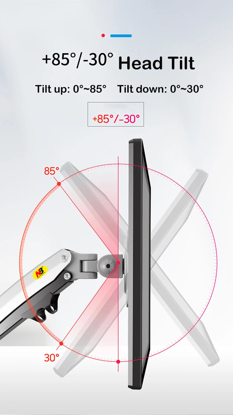 NB New H180 Full Motion 17'-27' Double Monitor Holder Gas Spring Arm LCD Mount Ergonomic Dual Arm Clamp Bracket 2-9kgs Each