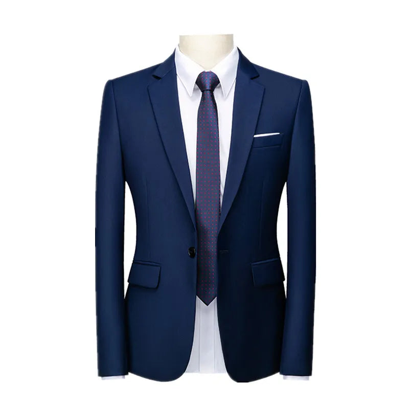 Kavaj Herr Slim Fit – Enfärgad V-ringad Blazer för Bröllop & Fest, Vår & Höst