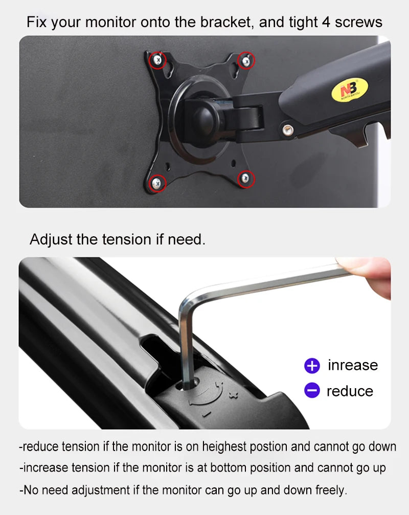 NB NORTH BAYOU F80 A5 Desktop Gas Spring 17-30" LCD LED Monitor Holder Mount Arm Full Motion Display Stand Loading 2-9 Kgs