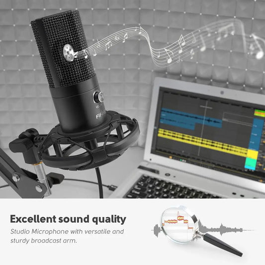 FIFINE T669 USB-kondensatormikrofon – kit med arm och shock mount