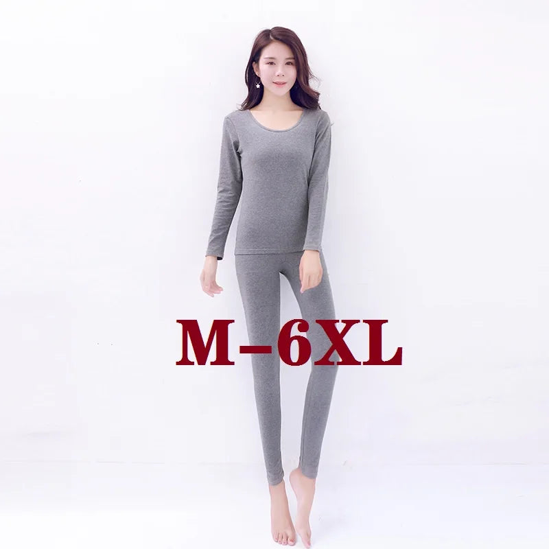 Women's Thermal Underwear Plus Size Woman Winter Autumn Warm Clothes Sleepwear Elastic Sets Seamless Long Johns Top & Bottom Set