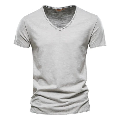 AIOPESON100% Cotton Men T-shirt V-neck Fashion Design Slim Fit Soild T-shirts Male Tops Tees Short Sleeve T Shirt O-neck For Men