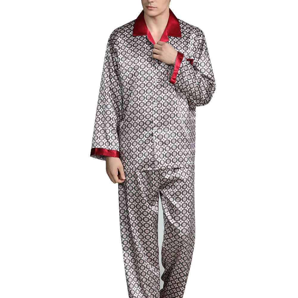 Pyjamasset herr med satinkänsla – långärmat med krage, G21090841, L–3XL