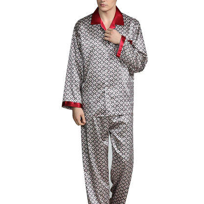 Pyjamasset herr med satinkänsla – långärmat med krage, G21090841, L–3XL