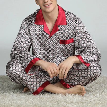 Herr Pyjamas Satinsiden – Lyxigt 2-delat Loungewear Set, 6 Motiv L–XXXL